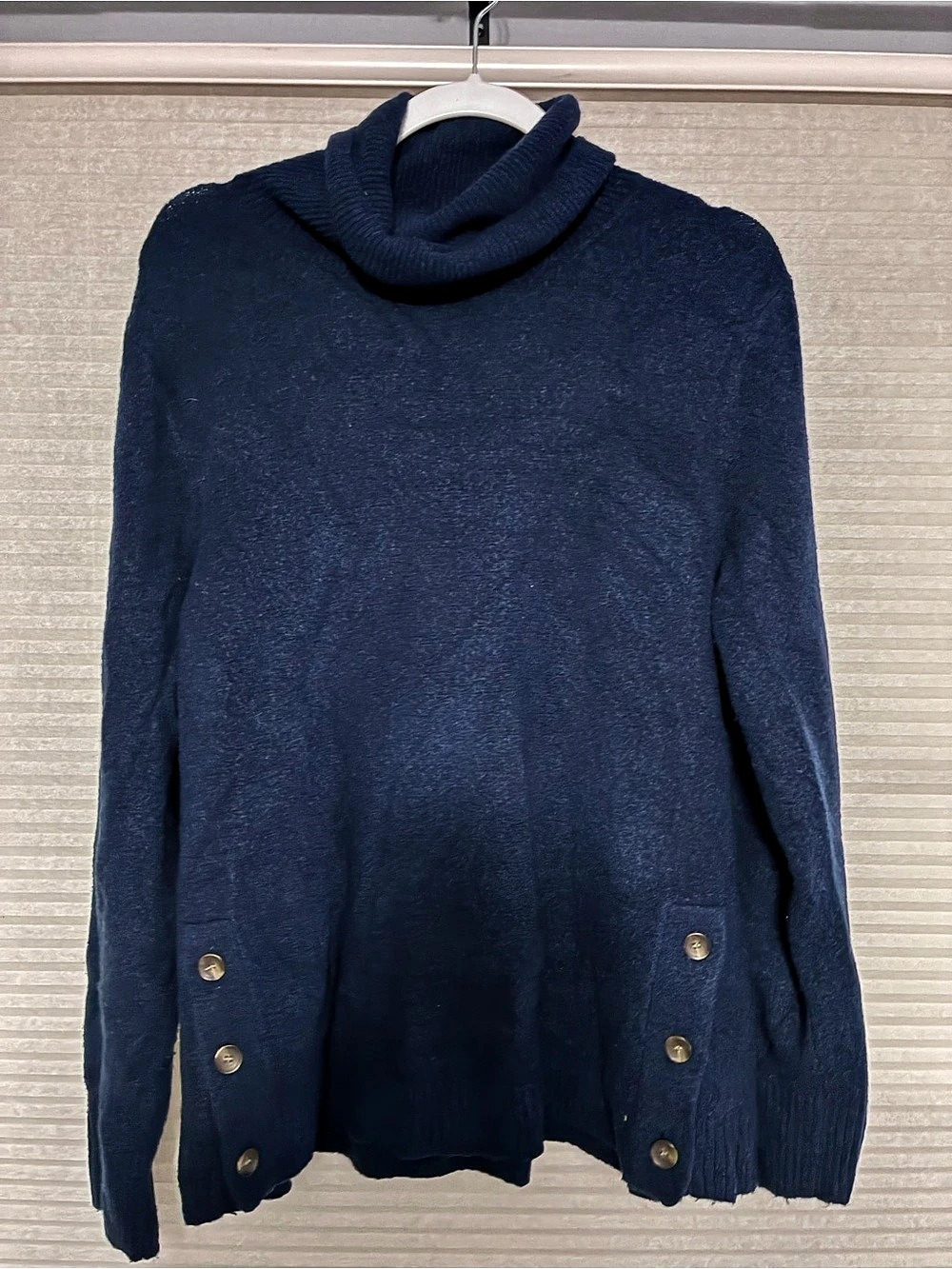 J.Crew Button Turtleneck in Extra-Soft Yarn Blue Medium